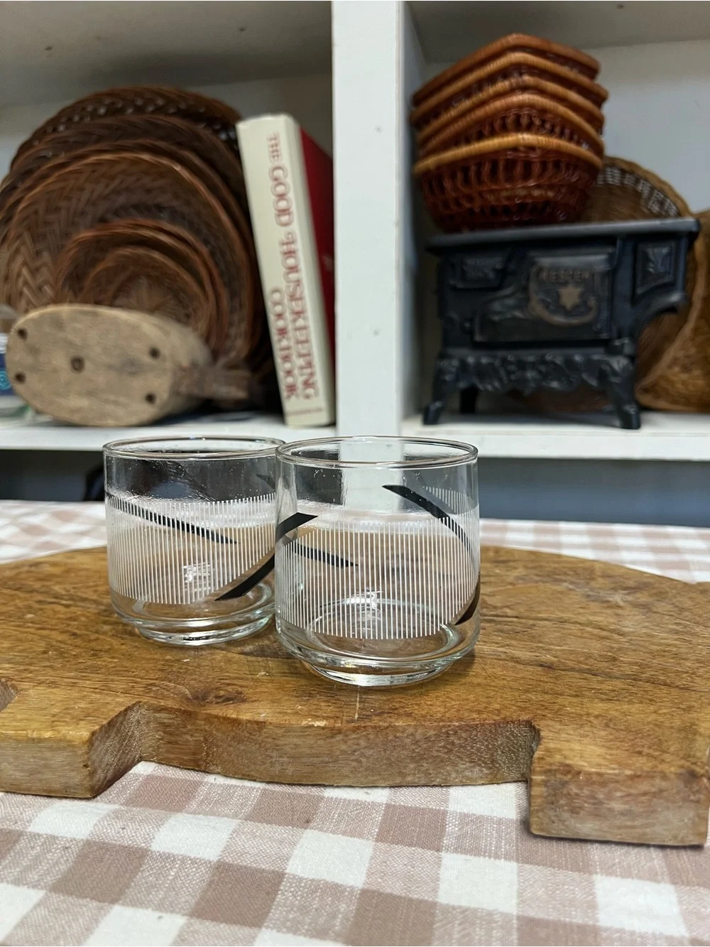 Vintage drinking glasses lowball black and white replacement retro